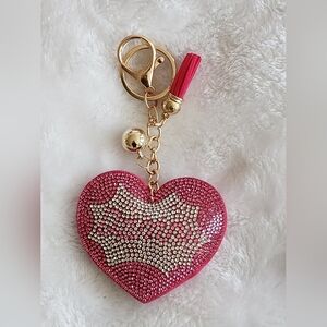 Pink Heart Keychain with Gold Accents